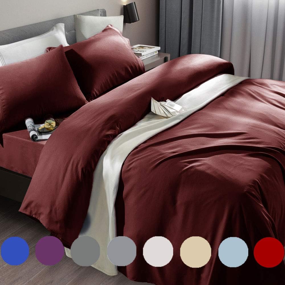 SONORO KATE Bed Sheet Set Super Soft Microfiber 1800 Thread Count Luxury Egyptian Sheets Fit 18-24 Inch Deep Pocket Mattress Wrinkle-6 Piece (Burgundy, King)