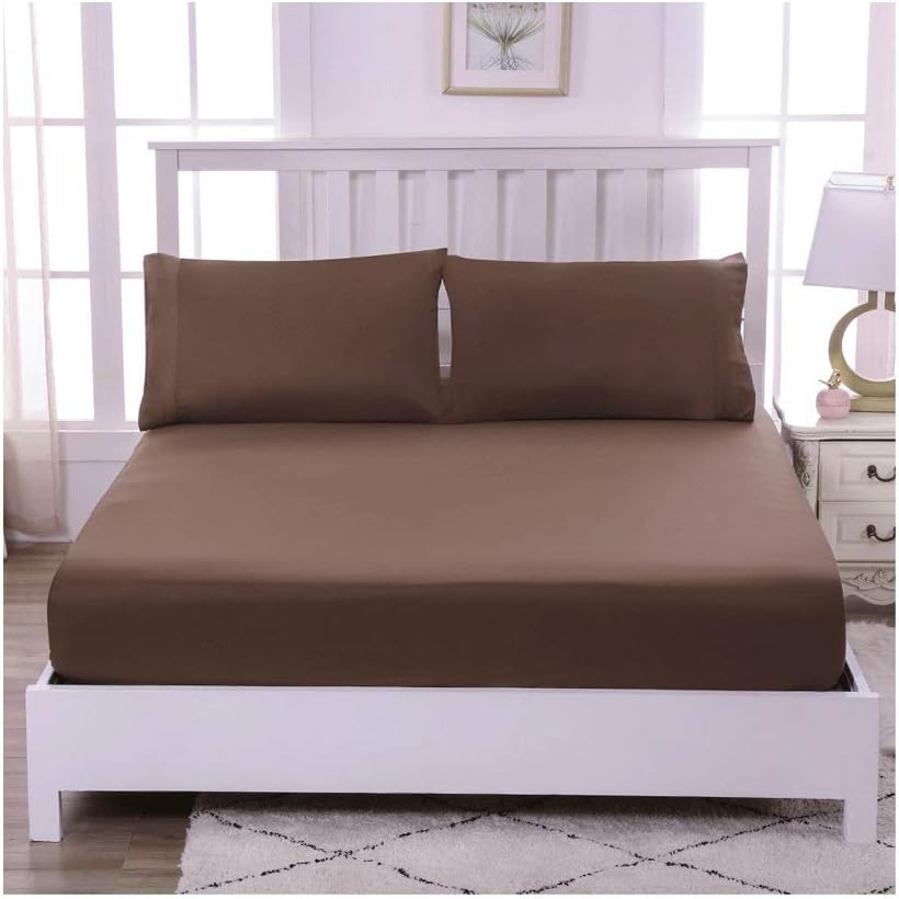 Soft 100% Egyptian Cotton Fitted Bed Sheets with 30cm Extra Deep Pocket Single Double King Twin Full Queen Bottom Bedsheets Elasticated Durable Bed Linen (Color : Brown, Size : 100x200+30 cm)