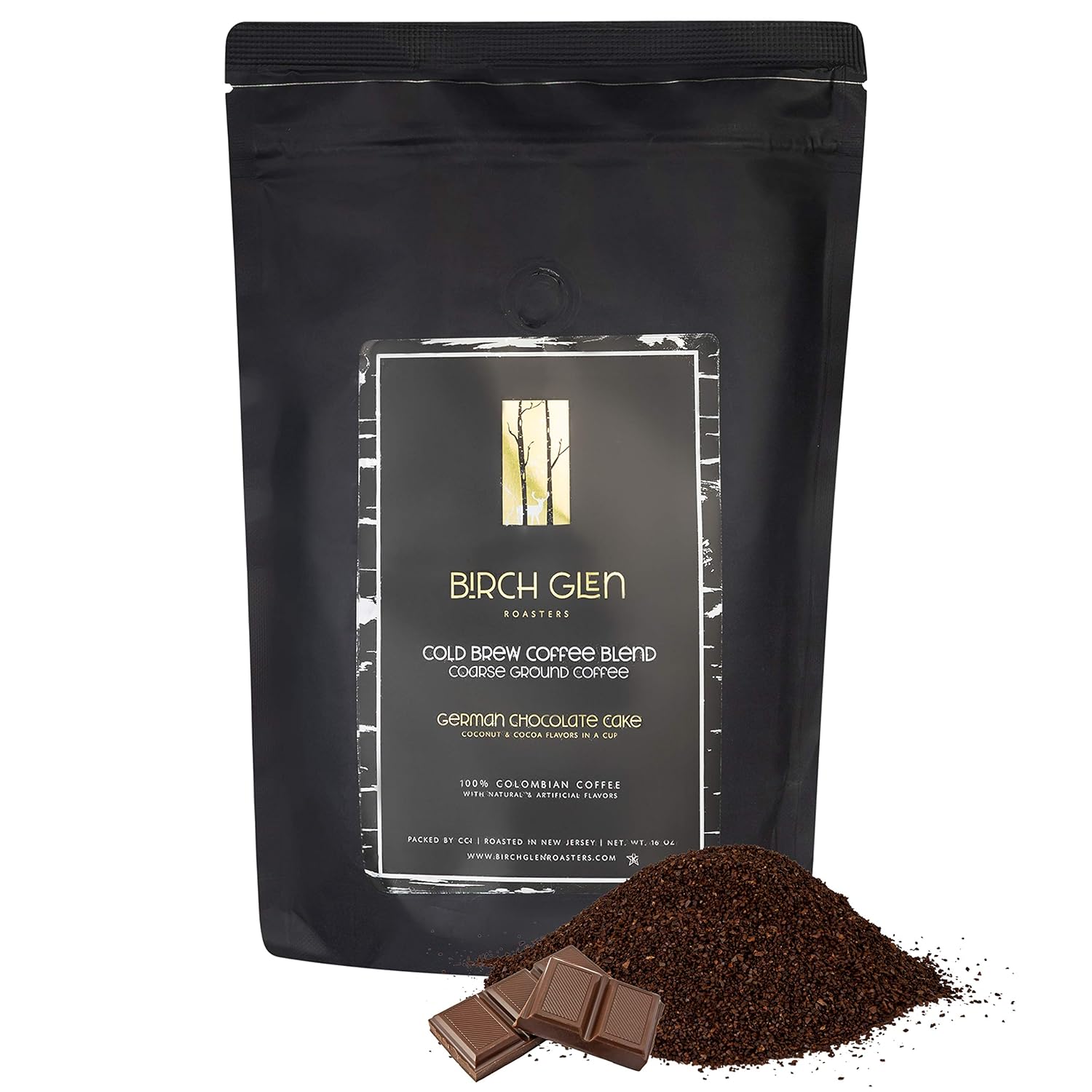 Birch Glen Roasters Cold Brew Coffee | Flavored Coarse Ground Coffee | Medium Roast | Artisanal Roasting | 100% Arabica |1 LB Bag | German Chocolate Cake