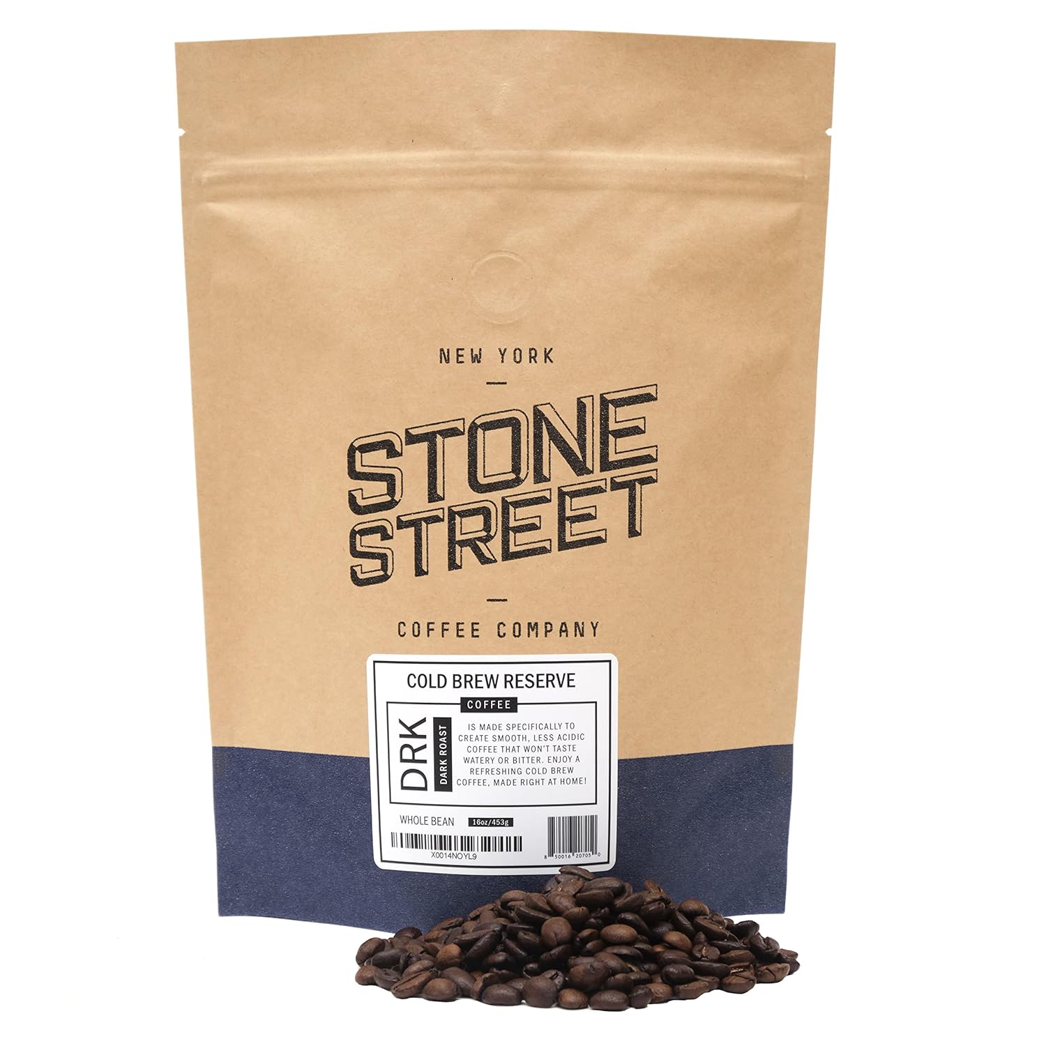 Stone Street Cold Brew Coffee, Strong & Smooth Blend, Low Acid, 100% Arabica, Gourmet Coffee, Whole Bean, Dark Roast, Colombian Single Origin, 1 LB