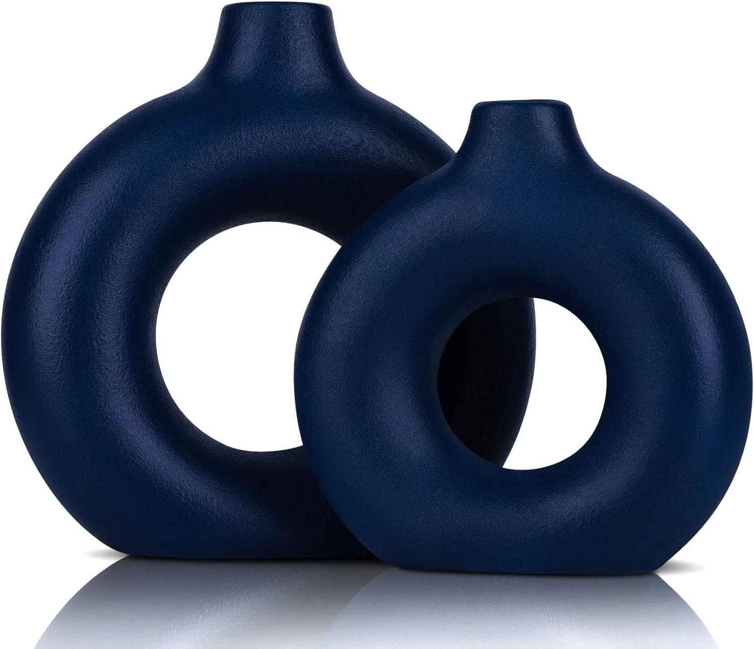 Modern Blue Ceramic Vase Set of 2 - Decorative Circular Waterproof Blue Vases for Centerpieces, Farmhouse and Home Decor - Ideal for Living Room, Kitchen, Bedroom, Dining Table and Office Decor