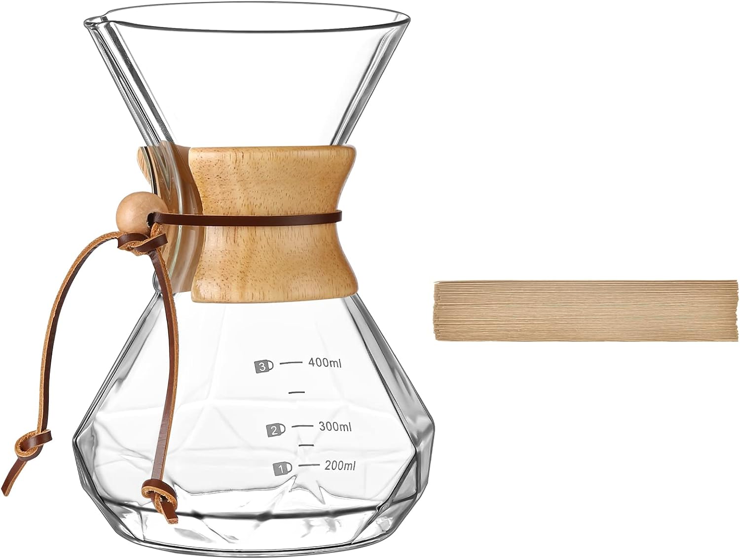 Puricon Pour Over Coffee Maker with Paper Filter 40 Sheets, Holds 1 to 2 Cups, 15oz Coffee Dripper Set Borosilicate Glass Coffee Carafe Brewer, Coffee Server for Home Caf Restaurant Camping