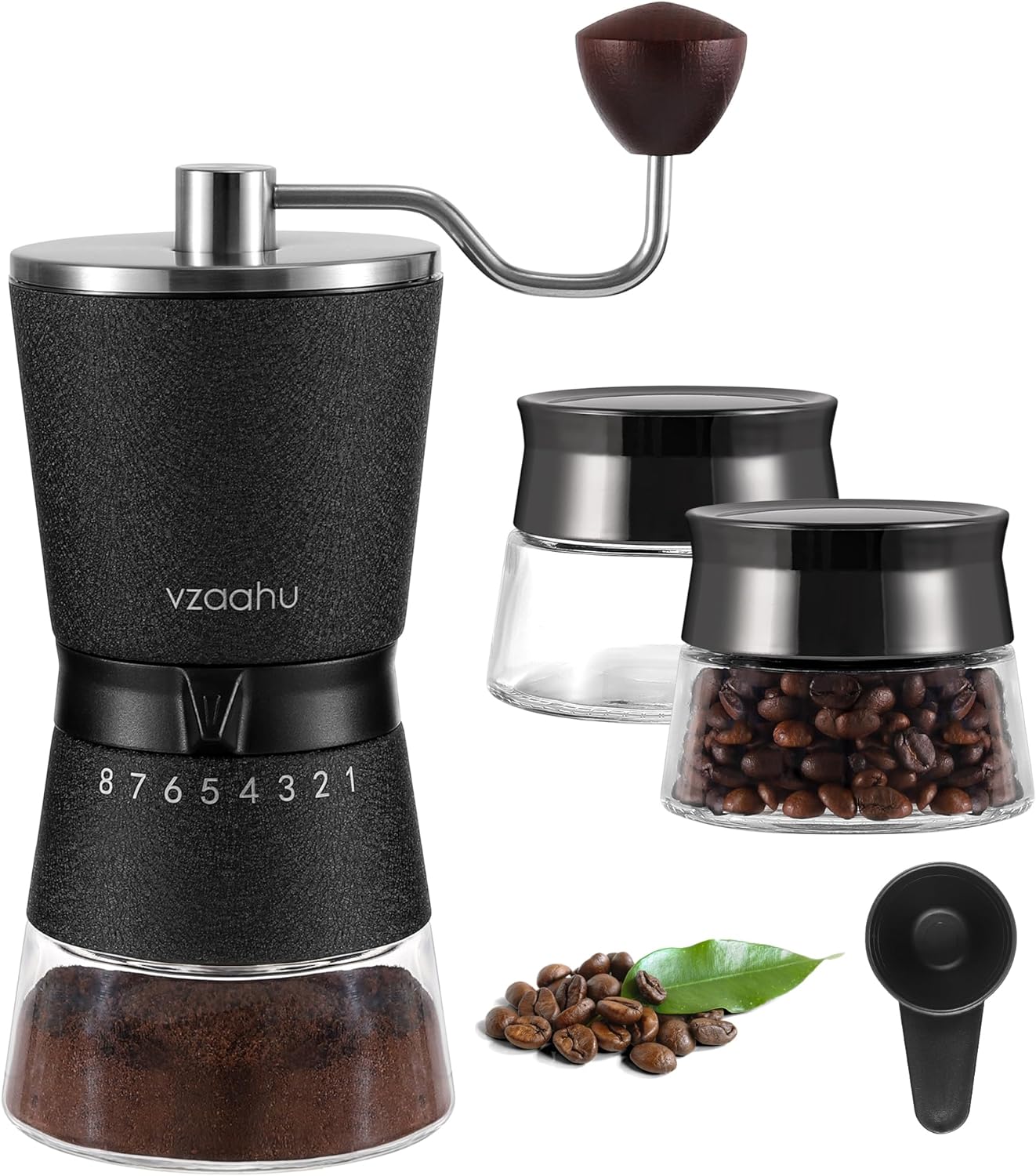 Vzaahu Manual Coffee Grinder with Stainless Steel Conical Burr Black Rock Texture 15 External Adjustable Settings 70g Coffee Bean Large Hopper Hand Spice Mill for Aeropress Drip Coffee Espresso French