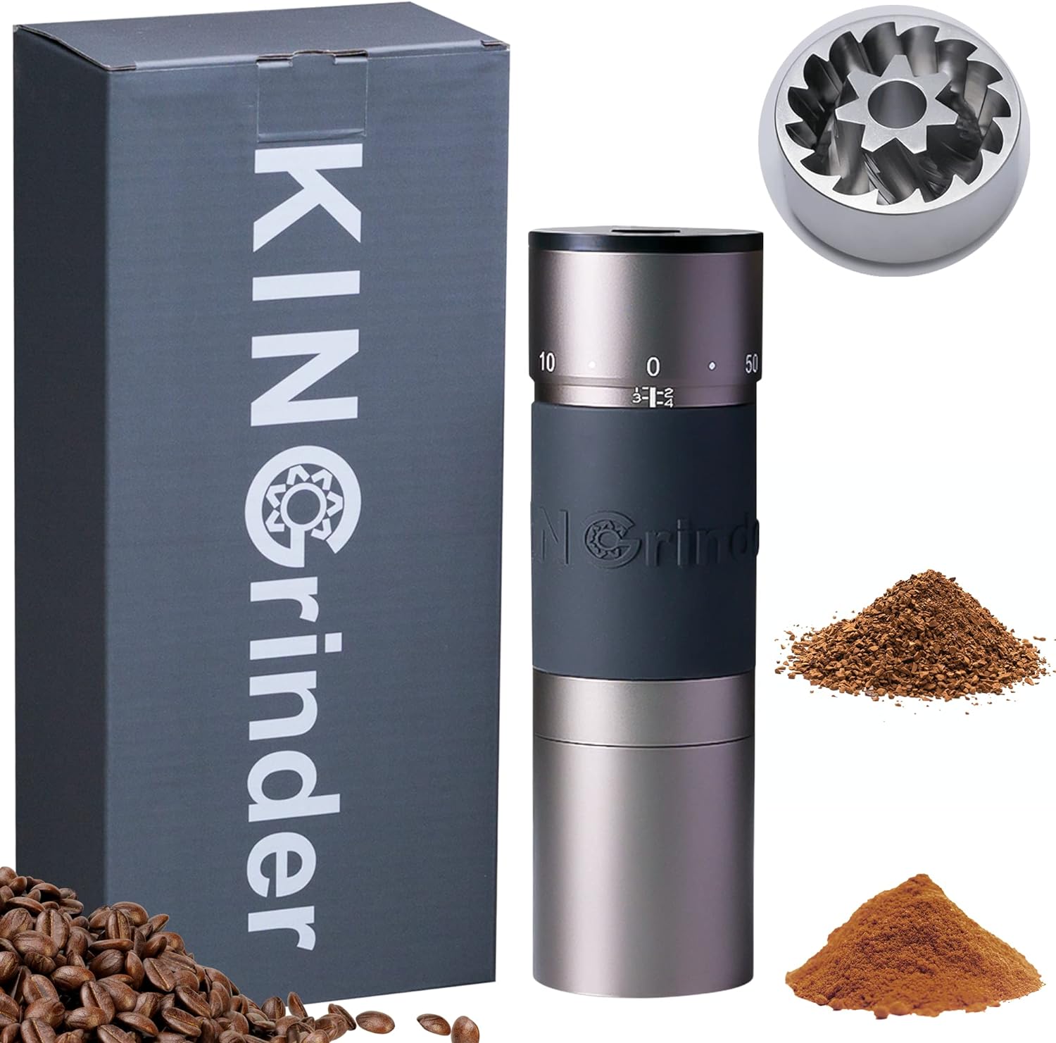 KINGrinder K 6 Iron Grey Manual Hand Coffee Grinder 240 Adjustable Grind Settings for French Press, Drip, Espresso with Assembly Consistency Stainless Steel Conical Burr Mill, 35g Capacity