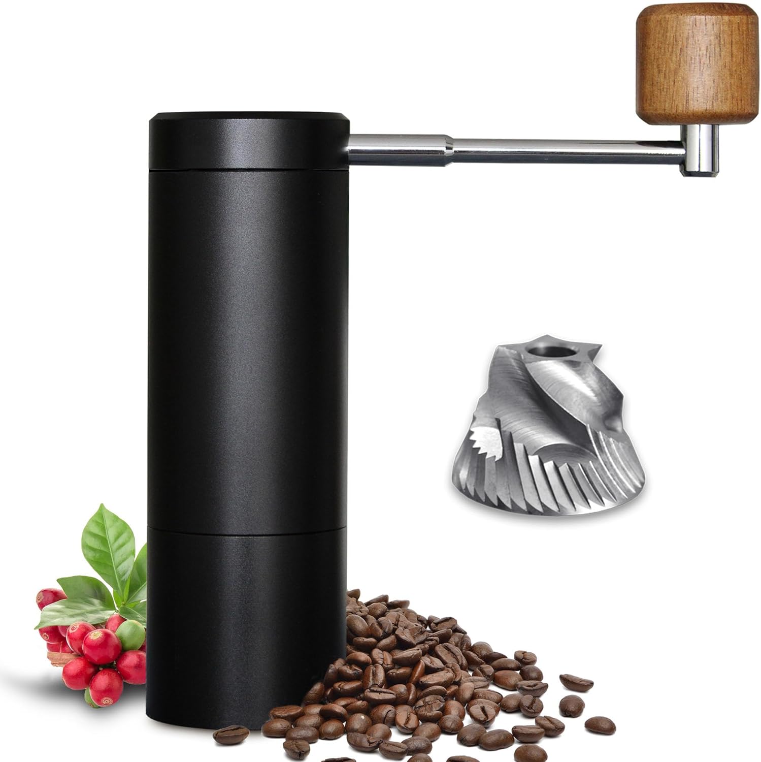 Manual Coffee Grinder With Stainless Steel Burr - All Metal - Adjustable For Espresso, Drip Coffee, French Press - Portable Hand Coffee Grinder For Hiking, Camping - Spoon and brush included