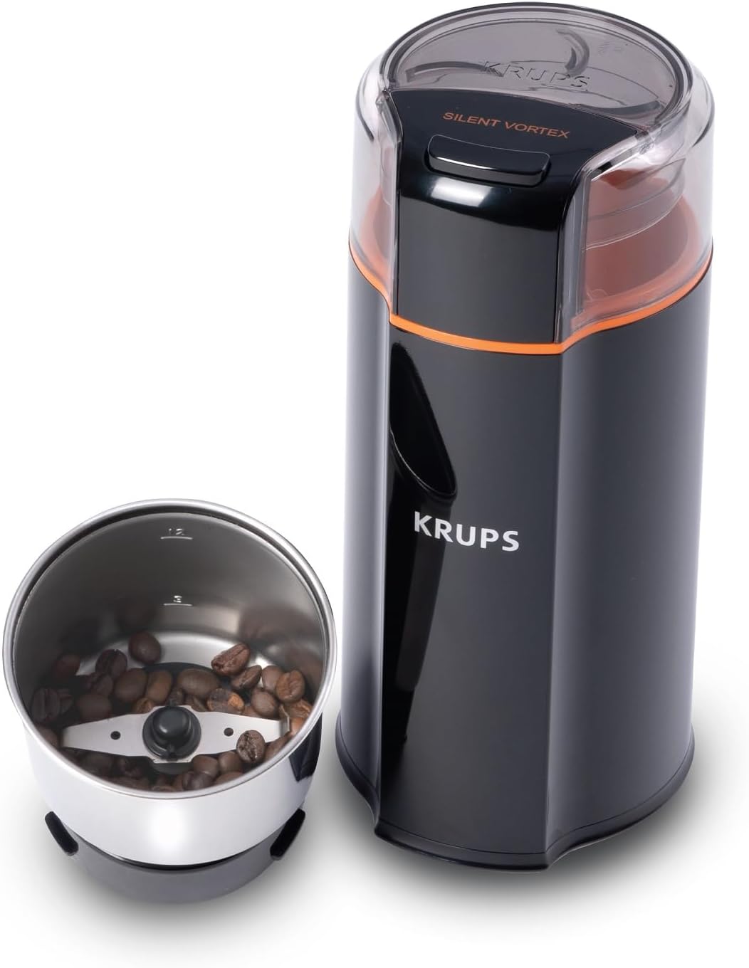 Krups Silent Vortex Coffee and Spice Grinder with Removable Dishwasher Safe Bowl 12 Cup Easy to Use, 5 Times Quieter 175 Watts Dry Herbs, Nuts, Black