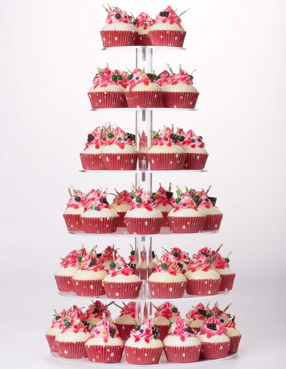 Cupcake Stand, 6 Tier Large Cupcake Tower Display, Round Cupcake Holder, Acrylic Dessert Stand, Pastry Display Tree for Party, Wedding, Baby Shower...