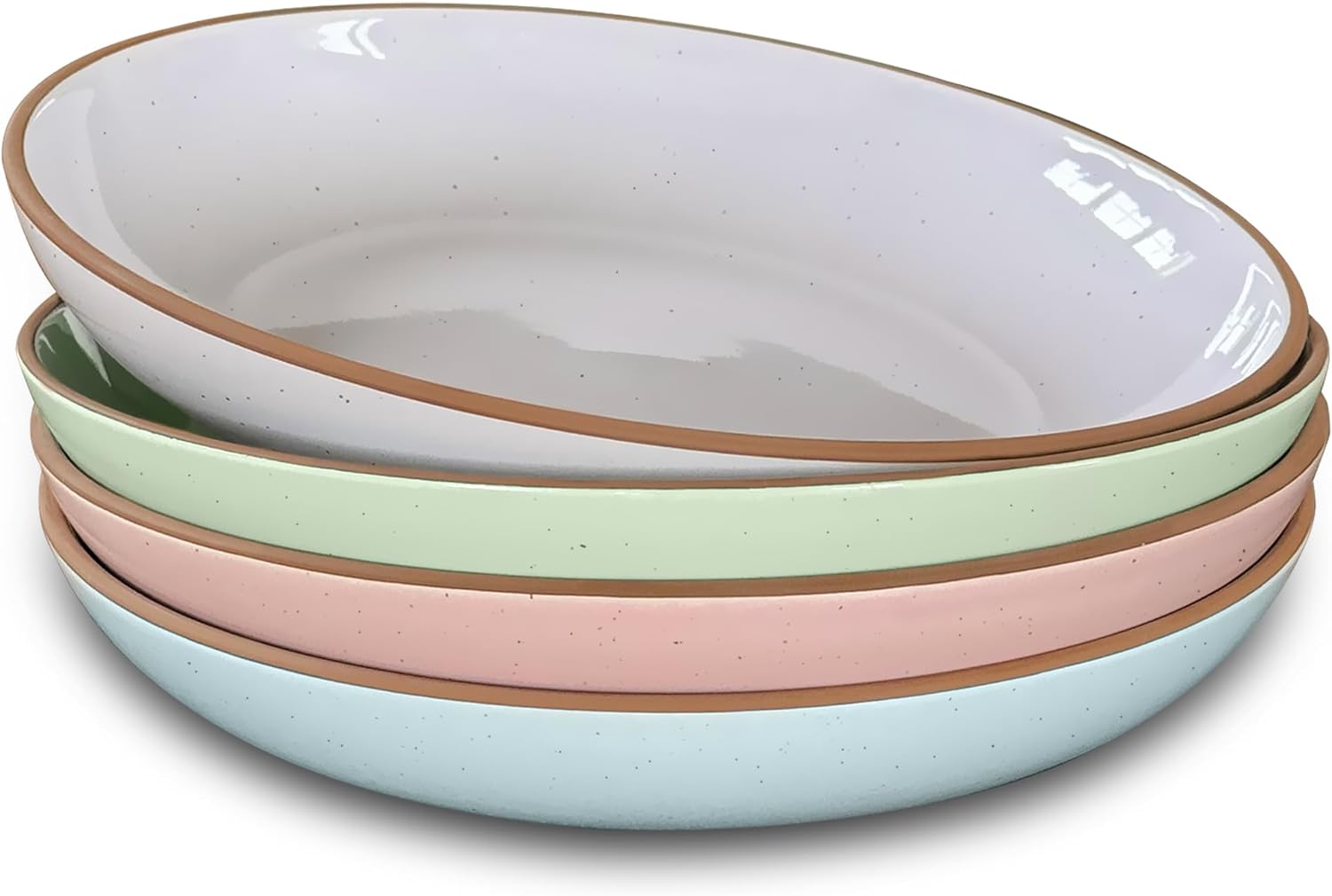 Mora Ceramic Large Pasta Bowls 30oz, Set of 4 - Serving, Salad, Dinner, etc Plate/Wide Bowl - Microwave, Oven, Dishwasher Safe Kitchen Dinnerware - Modern Porcelain Stoneware Dishes, Assorted Colors