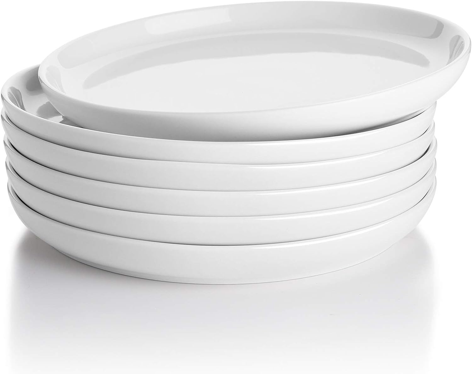 Sweese Porcelain 7.4 Inch Dessert Plates Set of 6 - White Salad Modern Appetizer Plates - Dishwasher, Microwave, Oven Safe, Smooth Glaze, Scratch Resistant