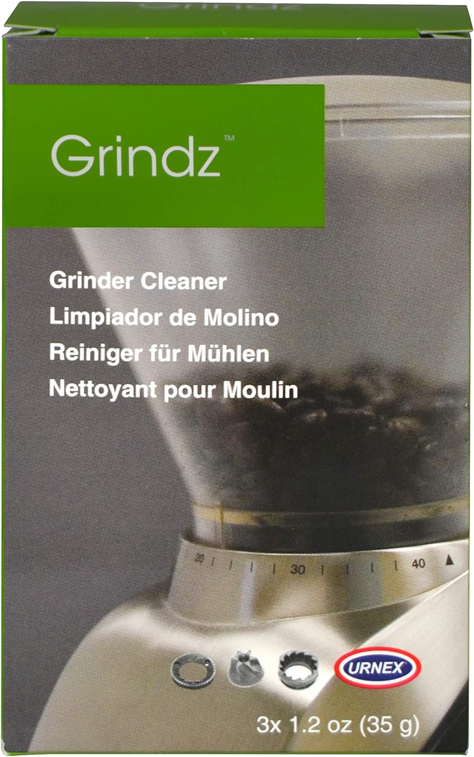 Urnex Grindz Professional Coffee Grinder Cleaning Tablets, 3 Single Use Packets