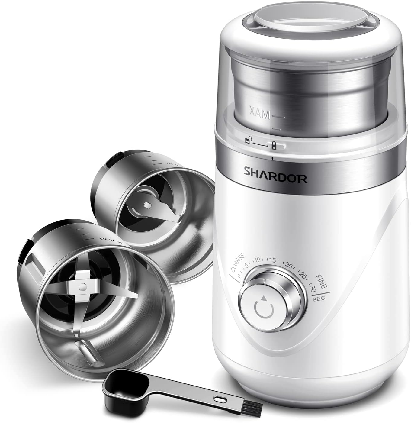 SHARDOR Adjustable Coffee Grinder Electric, Herb Grinder, Spice Grinder, Coffee Bean Grinder, Espresso Grinder with 2 Removable Stainless Steel Wet and Dry Bowl, White