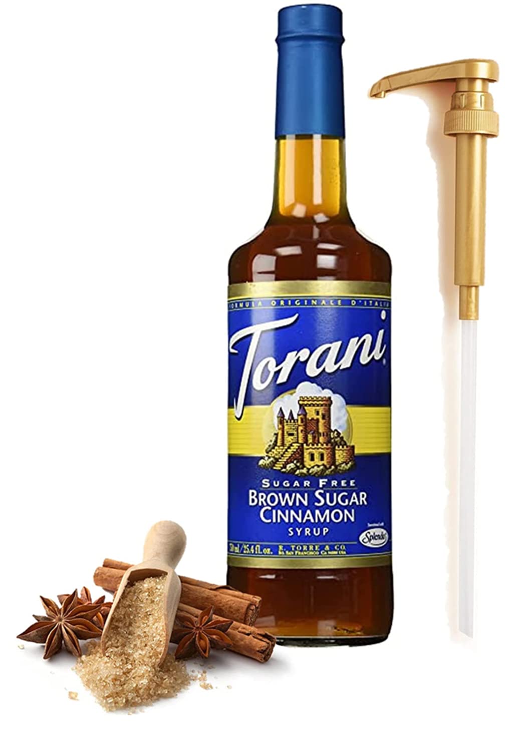 Torani Sugar Free Brown Sugar Cinnamon Syrup for Coffee 25.4 Ounces Coffee Flavoring for Drinks with Fresh Finest Pump