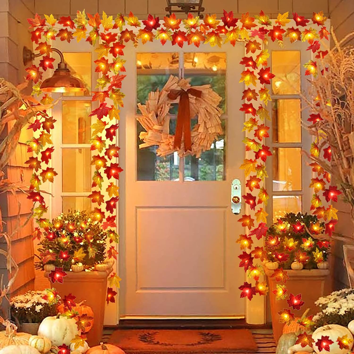 Fall Decor Multicolored Maple Leaf Lights, 10Ft 20LED Lights Battery Operated Fall Leaves Garland with Lights Door Porch Autumn Lights String Home Decor Indoor Outdoor Thanksgiving Decorations