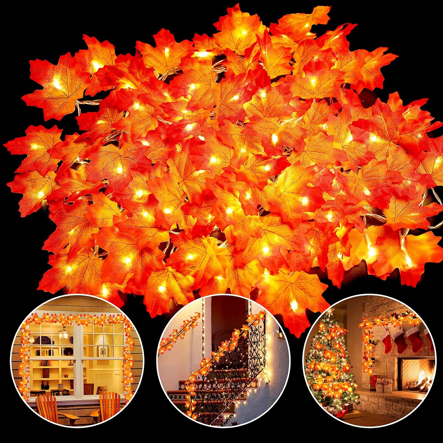 40FT 80LED Halloween Harvest Party Garland Lights for Home, Table, and Outdoor Fall Decor