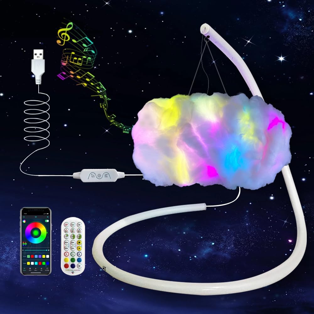 3D Small Cloud lightning Table Lamp Night Light Desk Light Kit Music Sync Multicolor Changing Strip Lights Wireless Remote APP NO DIY Coolest Decorations for Adults Kids Bedside Desk Home Bedroom (1)