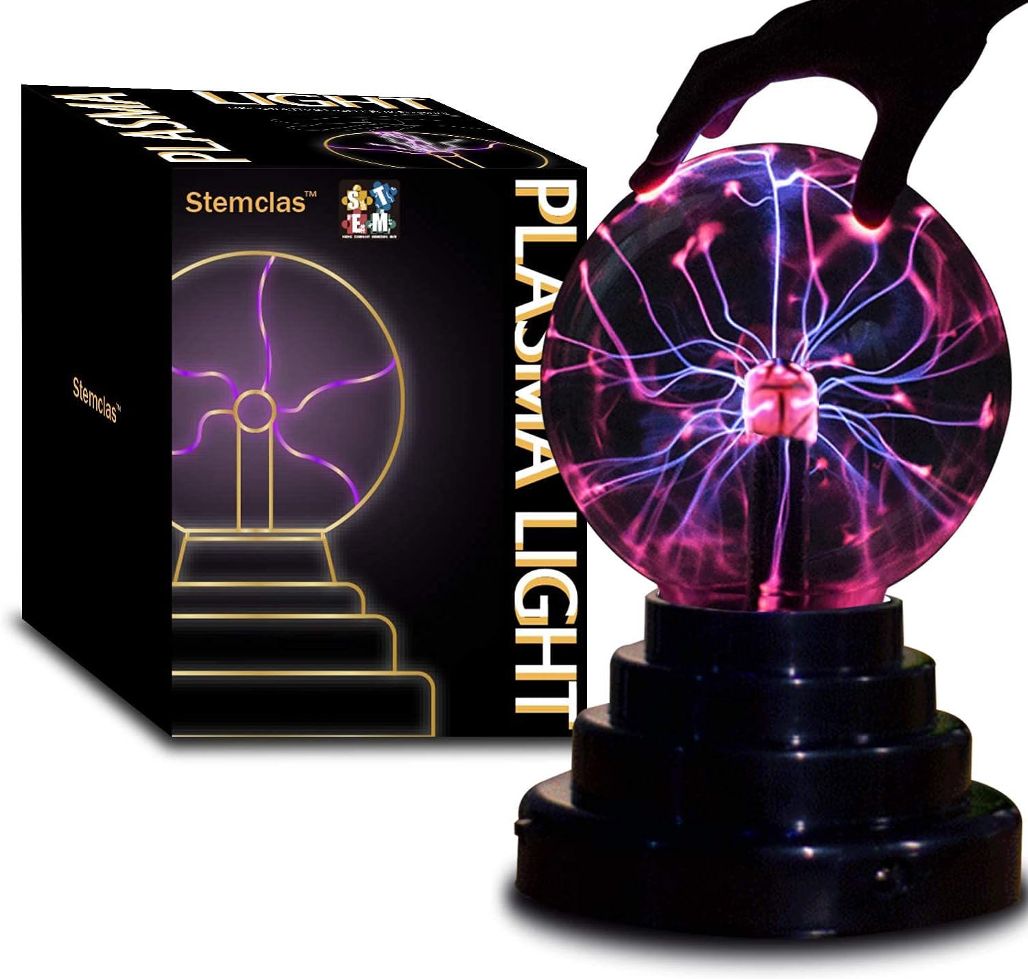 Stemclas Plasma Ball/Light/Lamp, Static Electricity Globe Electric Lightning Ball, Touch Sensitive, USB Powered, Amazing Gift for Parties, Birthday and Holiday, 3 Inch