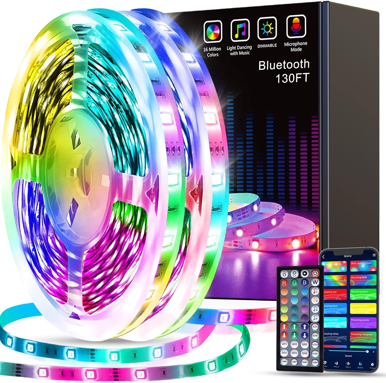 Tenmiro Led Strip Lights 130ft (2 Rolls of 65ft) Smart Light Strips with App Control RGB Led Lights for BedroomMusic Sync Color Changing Lights for Room Party