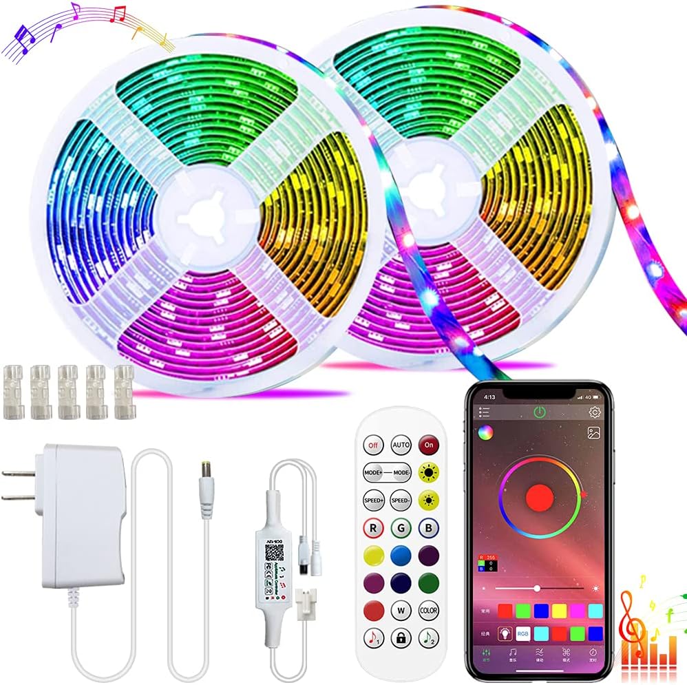 Led Strip Lights 32.4ft Led Light Strip Music Sync Color Changing RGB Led Strip Built-in Mic,Bluetooth App Control LED Tape Lights with Remote,5050 RGB Rope Light Strips (32.4ft 10M)