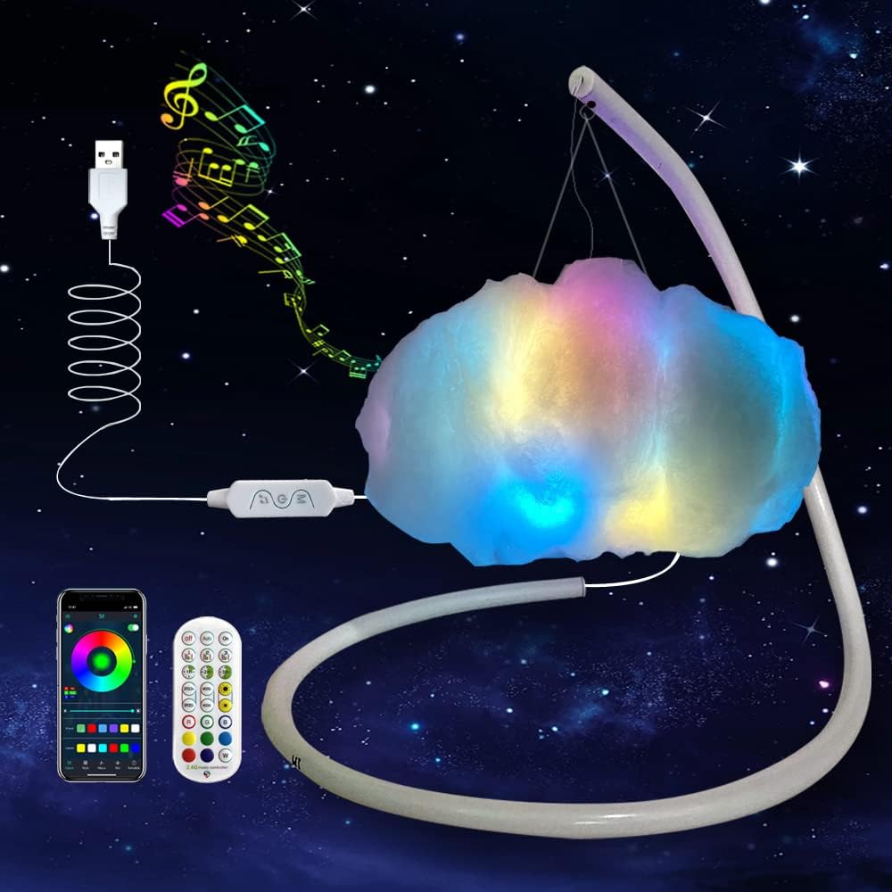 3D Small Cloud lightning Table Lamp Night Light Desk Light Kit Music Sync Multicolor Changing Strip Lights Wireless Remote APP NO DIY Coolest Decorations for Adults Kids BedsideDesk Home Bedroom (2)