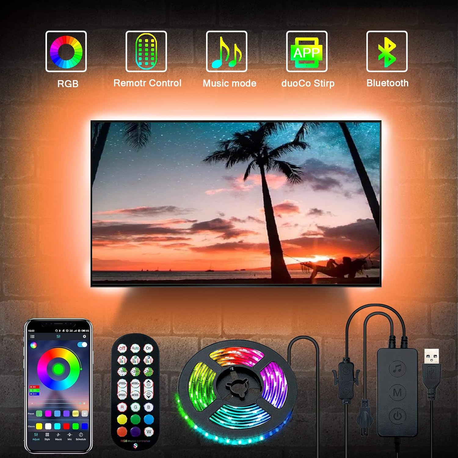 TV LED Backlights, 9.8FT Lights for TV with Remote & App Control, Music Sync, RGB Color Changing, 90 Degree Bendfor 40-60 inch TV, Computer, Bedroom, Suitable for Android iOSUSB Powered