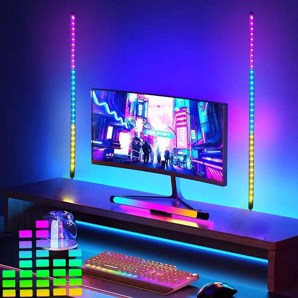 2PCS Computer TV Voice-Activated Pickup Rhythm Light Music Sync Color Changing RGB Led Strip Built-in Mic,Bluetooth App Control LED Tape Lights with Remote (Multi-Colored