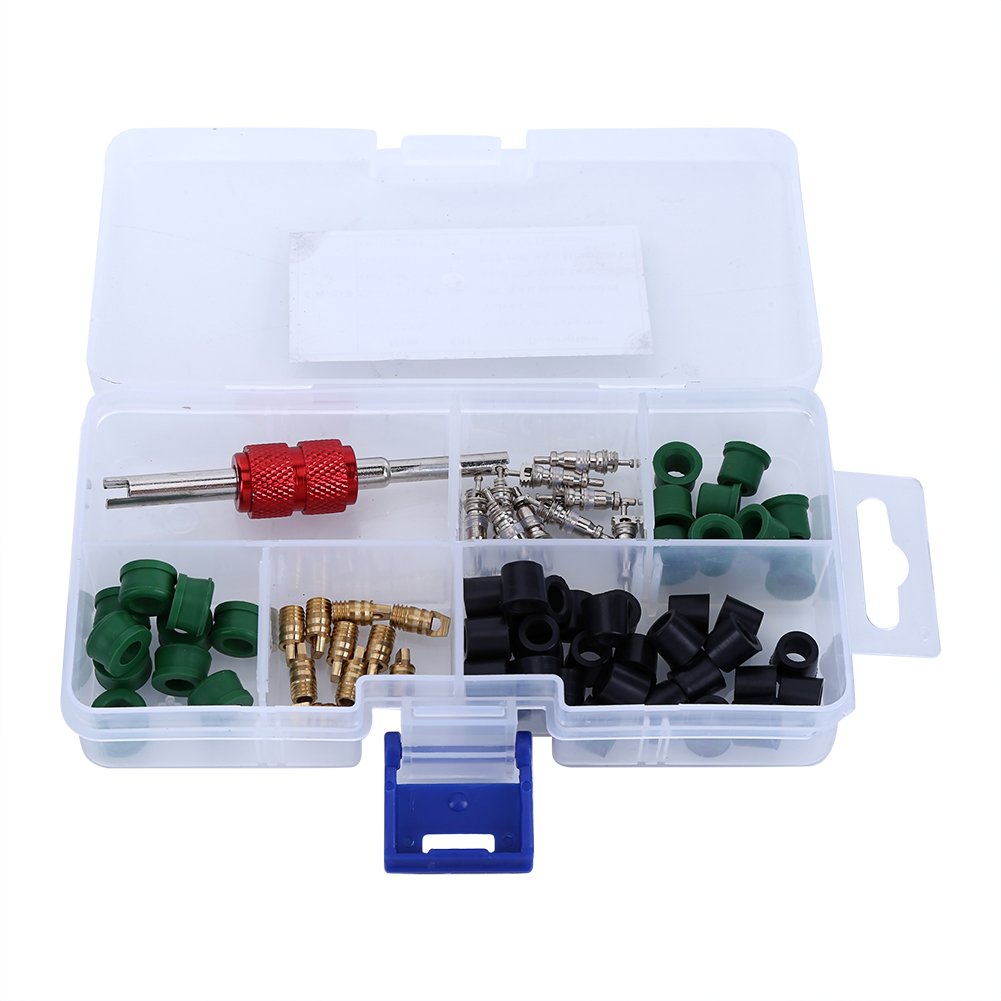 Eboxer 71Pcs A/C Air Condition Repair Kit Repair Tool, with Removal and Install Tool, 10pcs Valve Cores 50pcs Hose Gaskets 10pc Valves 1pcs Valve Core Tool