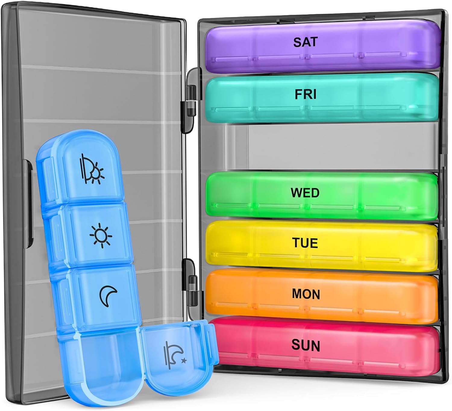 Weekly Pill Organizer 7 Day 4 Times a Day, ZIKEE Large Daily Travel Pill Box Case for Pills, Vitamins, Fish Oils, Supplements (Black)