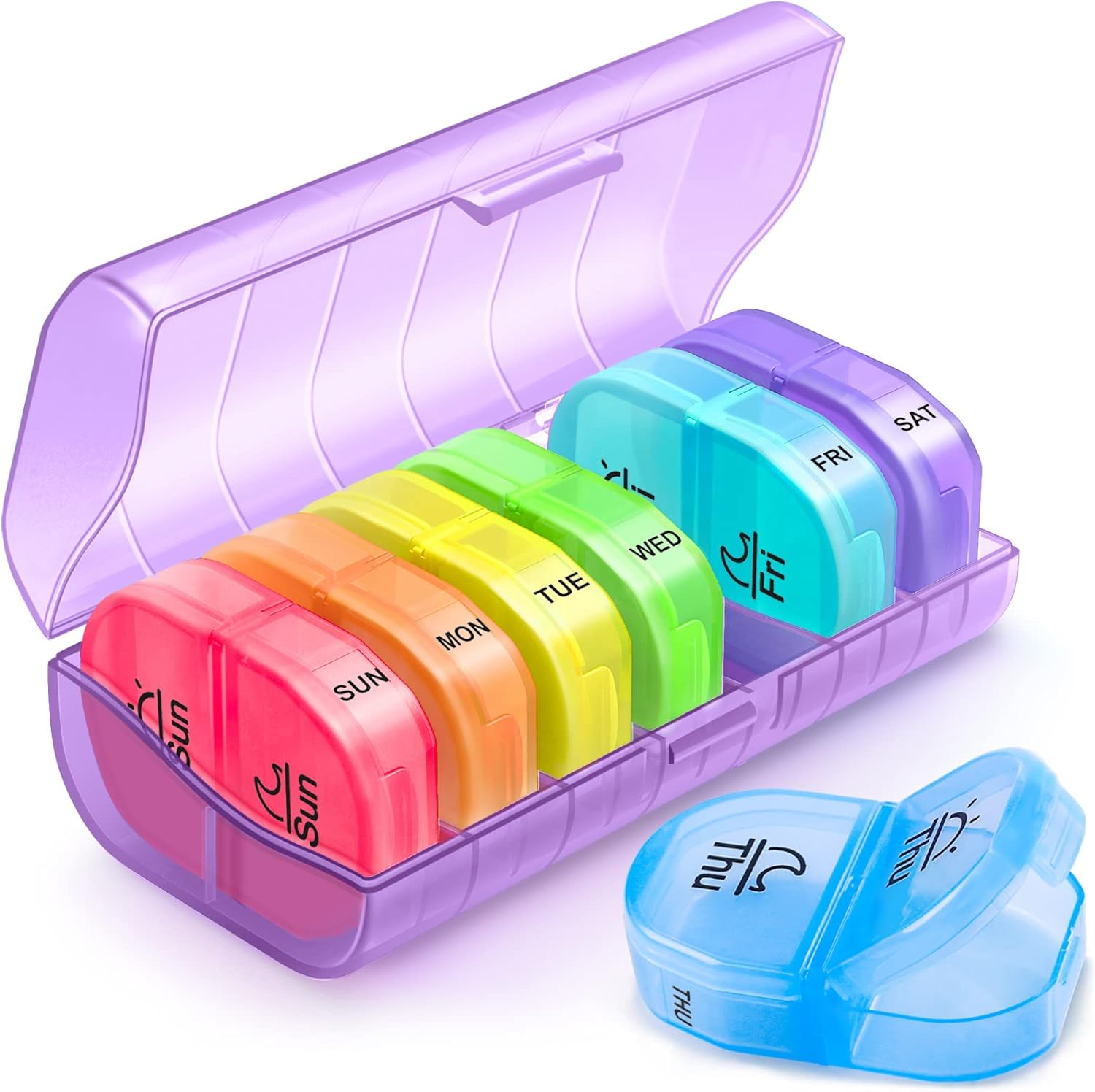 ZIKEE Weekly Pill Organizer 2 Times a Day, AM PM Pill Box with 7 Detachable Pill Case to Hold Medicine, Medication, Vitamins and Fish Oils (Purple)