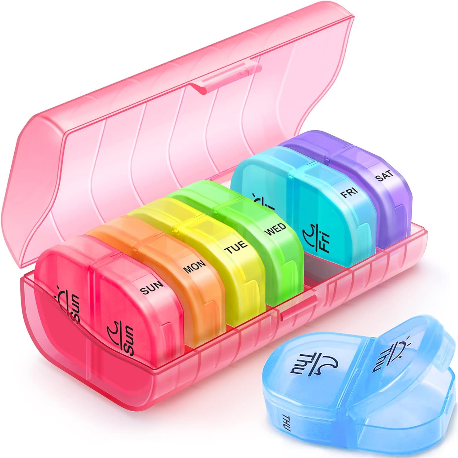 ZIKEE Weekly Pill Organizer 2 Times a Day, AM PM Pill Box with 7 Detachable Pill Case to Hold Medicine, Medication, Vitamins and Fish Oils (Pink