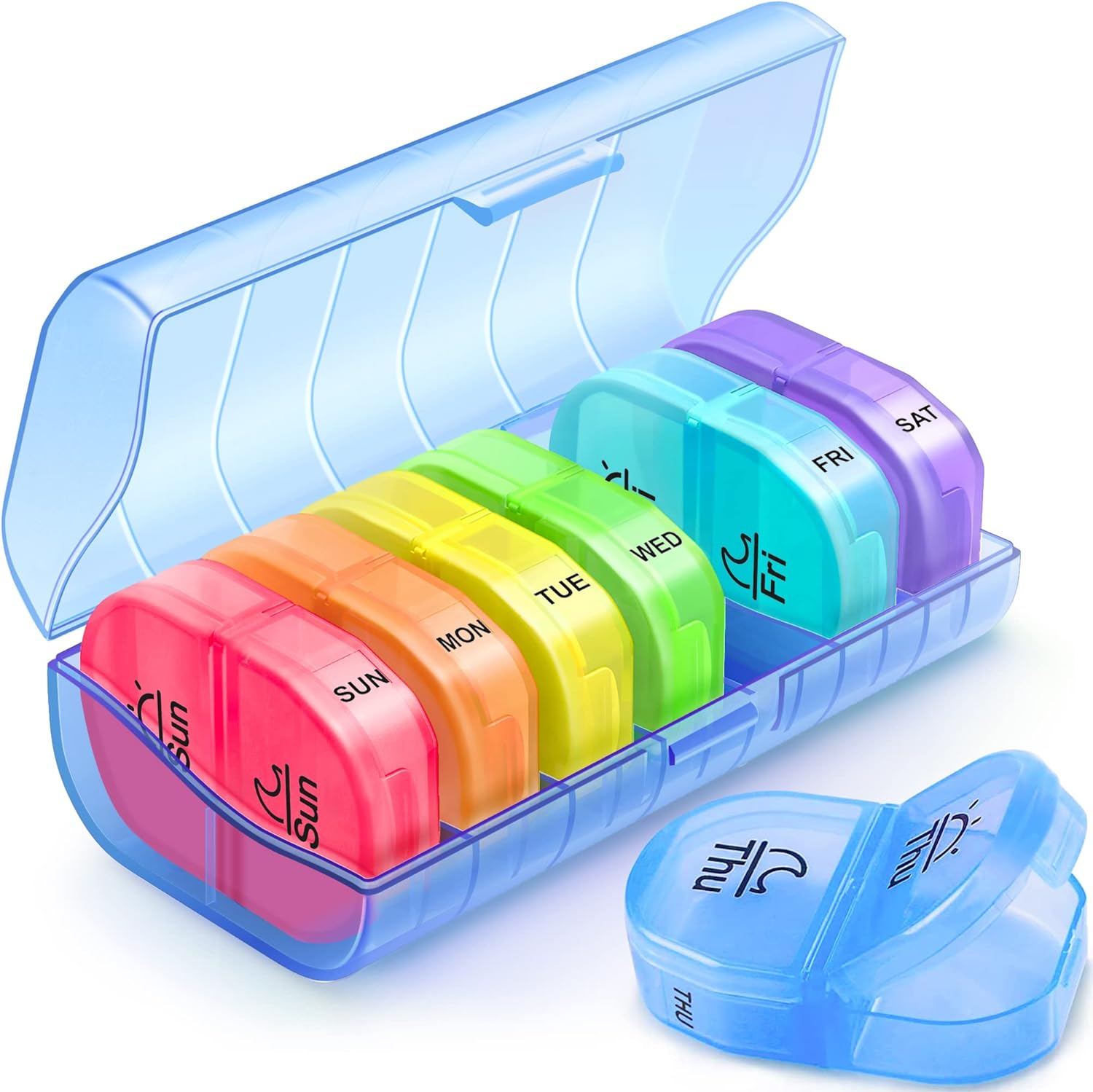 ZIKEE Weekly Pill Organizer 2 Times a Day, AM PM Pill Box with 7 Detachable Pill Case to Hold Medicine, Medication, Vitamins and Fish Oils (Blue)