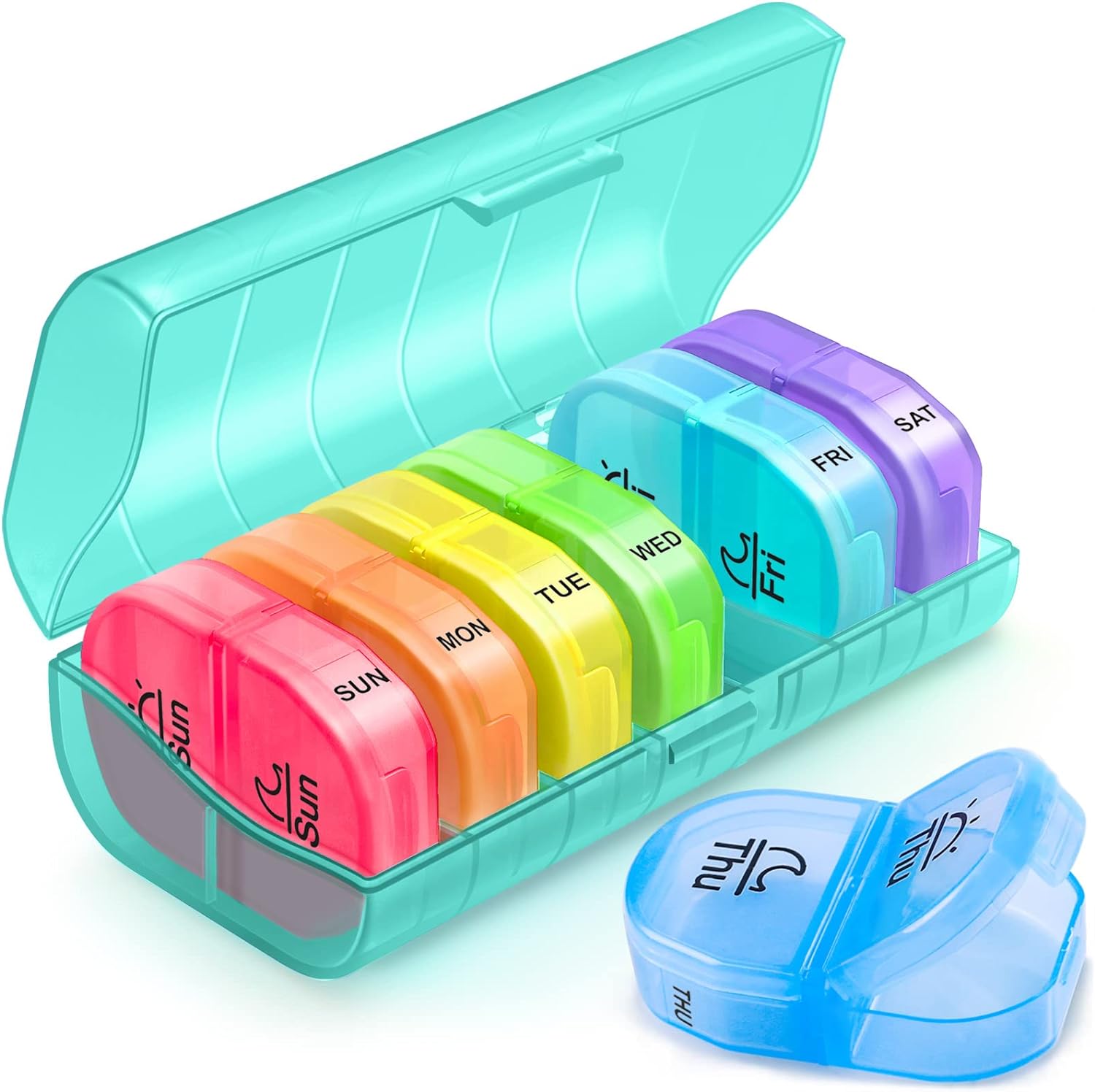 ZIKEE Weekly Pill Organizer 2 Times a Day, AM PM Pill Box with 7 Detachable Pill Case to Hold Medicine, Medication, Vitamins and Fish Oils (Green)