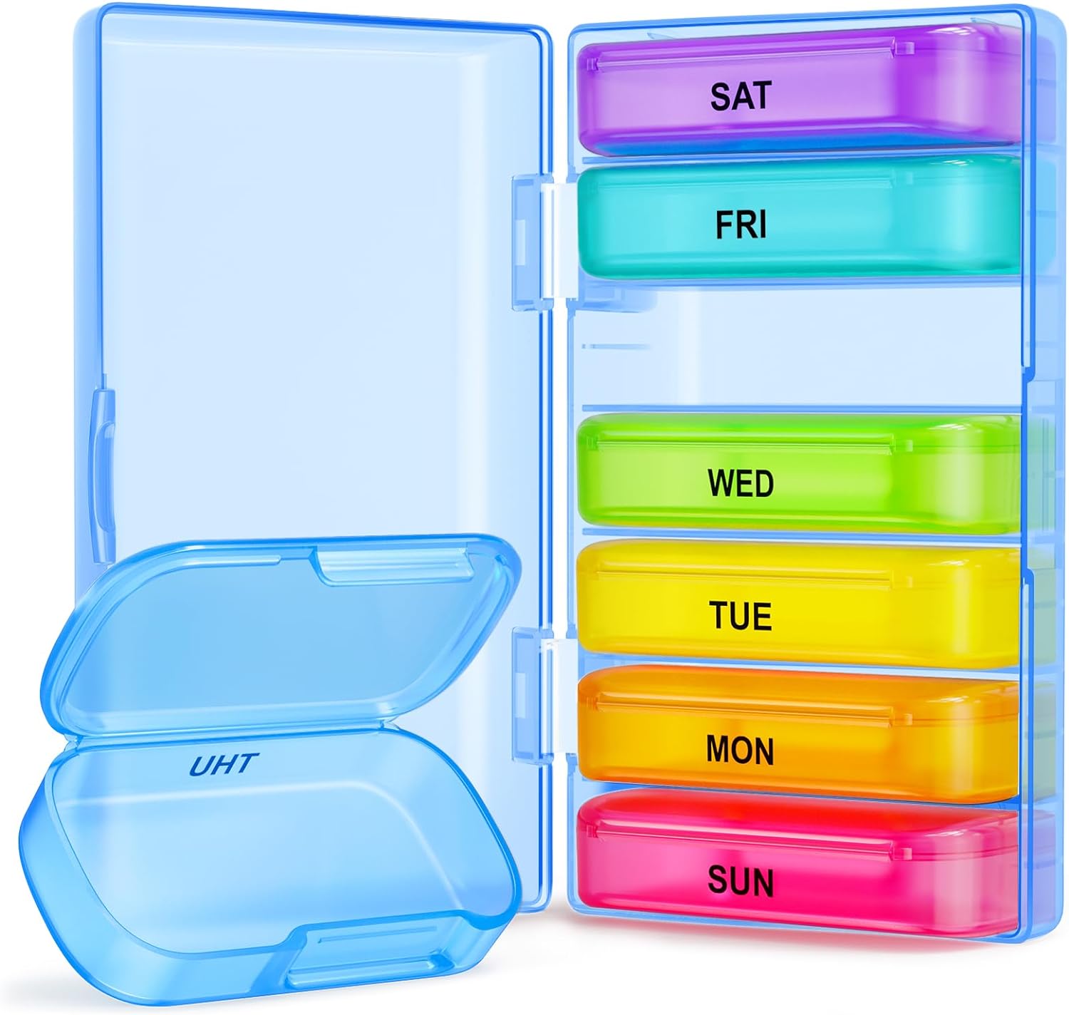 ZIKEE 7 Packs Extra Large Pill Organizer, Portable Pill Box 7 Day for Pocket, Purse, Weekly Pill Case with Dual-Protection Design, Pill Container for Medication, Vitamin, Fish Oil, Supplement, Blue