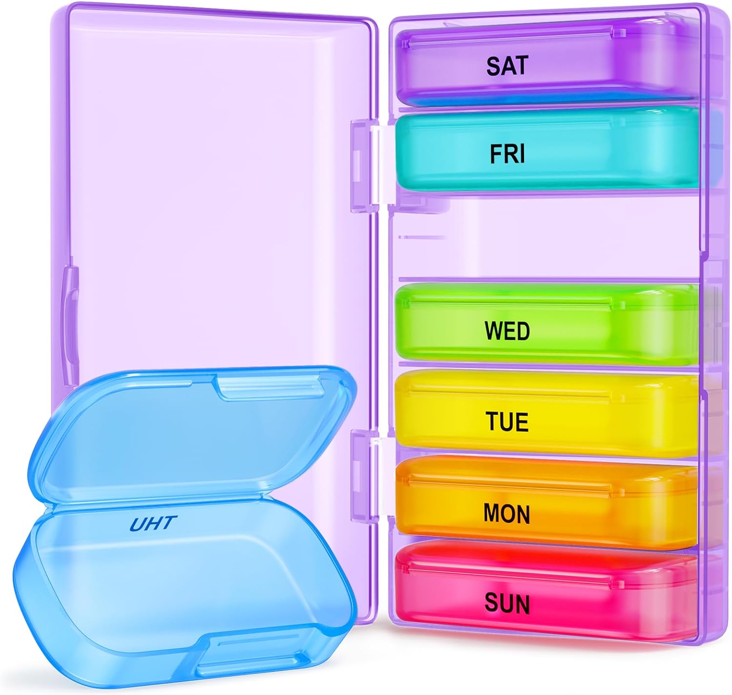 ZIKEE 7 Packs Extra Large Pill Organizer, Portable Pill Box 7 Day for Pocket, Purse, Weekly Pill Case with Dual-Protection Design, Pill Container for Medication, Vitamin, Fish Oil, Supplement, Purple