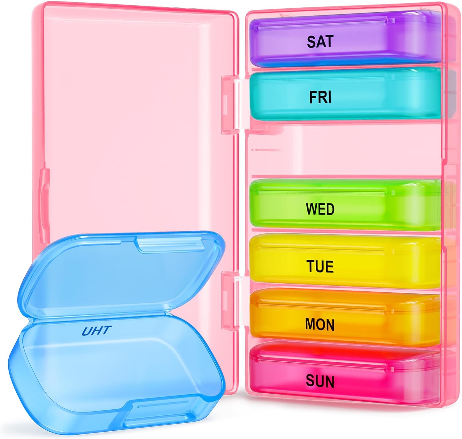 ZIKEE 7 Packs Extra Large Pill Organizer, Portable Pill Box 7 Day for Pocket, Purse, Weekly Pill Case with Dual-Protection Design, Pill Container for Medication, Vitamin, Fish Oil, Supplement, Pink