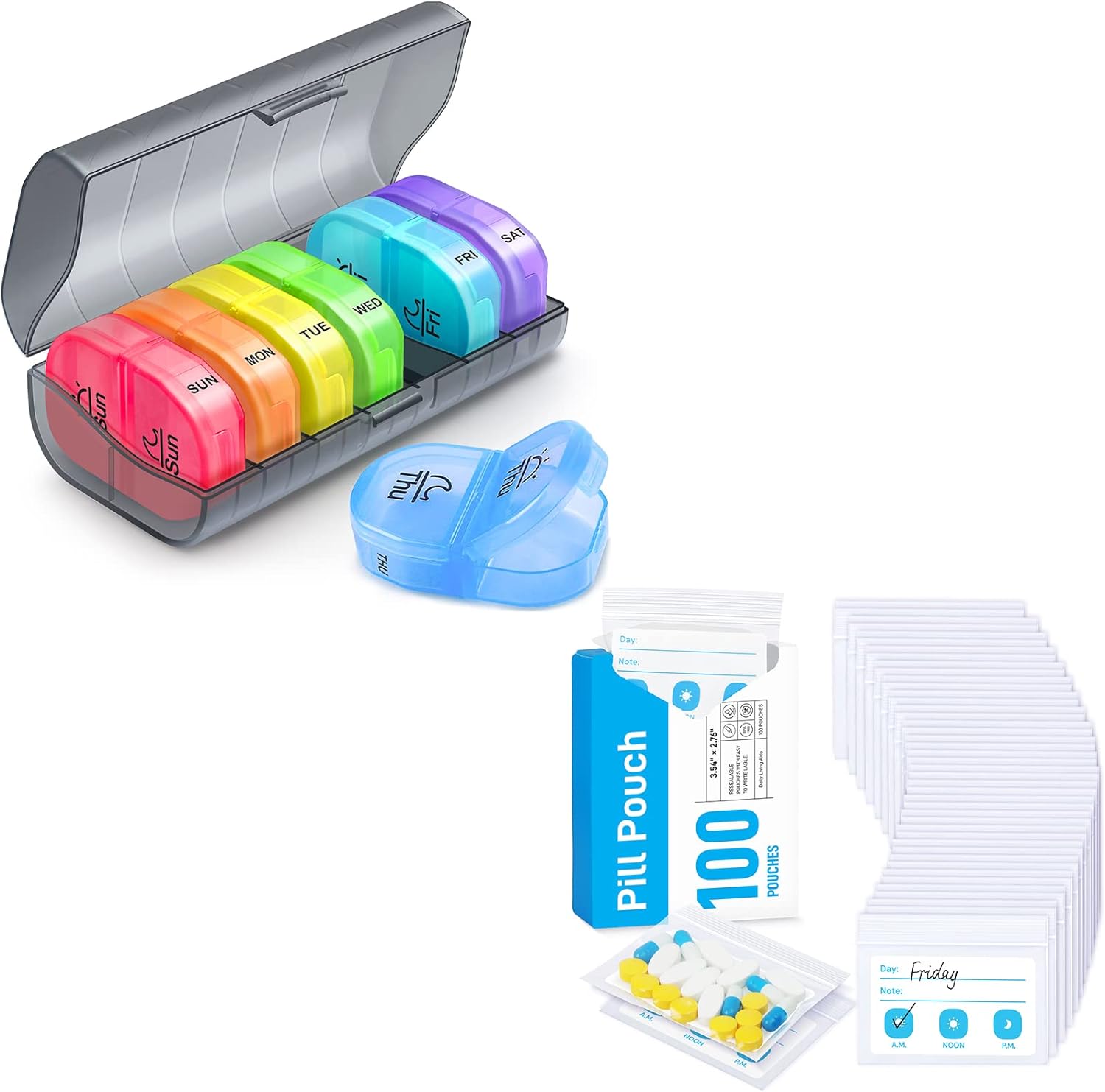 ZIKEE Pill Organizer 2 Times a Day & Pill Pouches