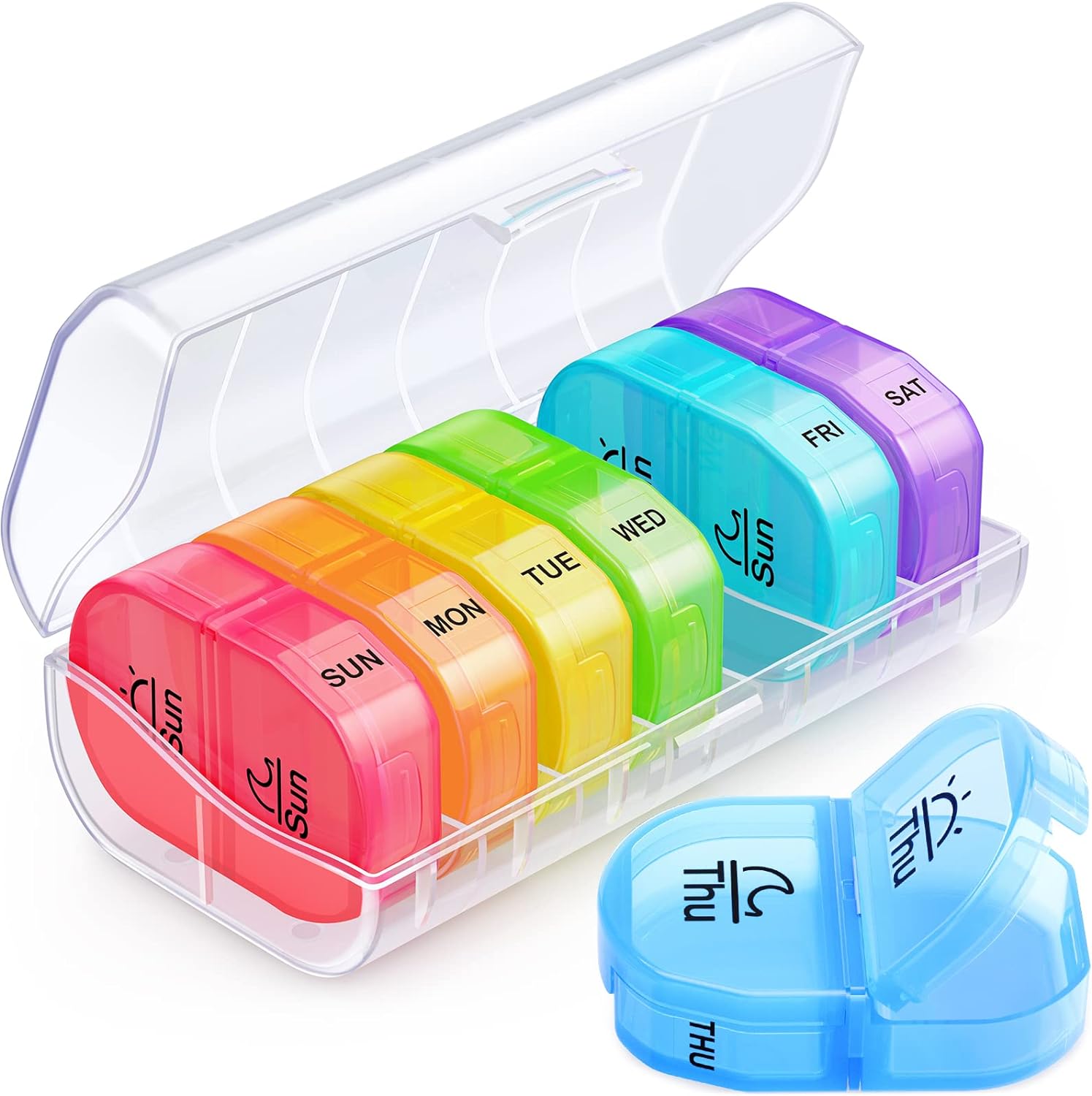 ZIKEE Weekly Pill Organizer 2 Times a Day, AM PM Pill Box with 7 Detachable Pill Case to Hold Medicine, Medication, Vitamins and Fish Oils (Clear)