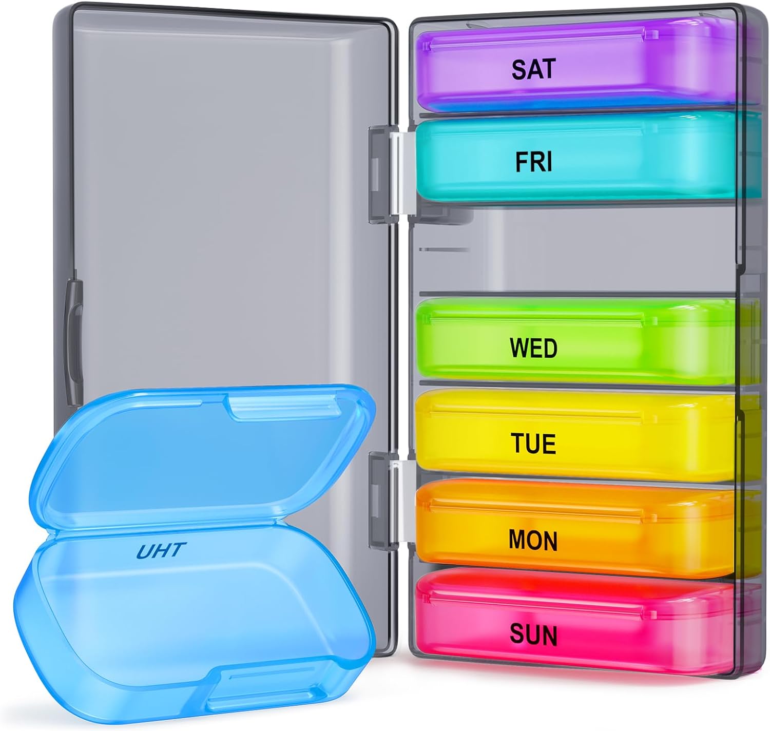 ZIKEE 7 Packs Extra Large Pill Organizer, Portable Pill Box 7 Day for Pocket, Purse, Weekly Pill Case with Dual-Protection Design, Pill Container for Medication, Vitamin, Fish Oil, Supplement, Black