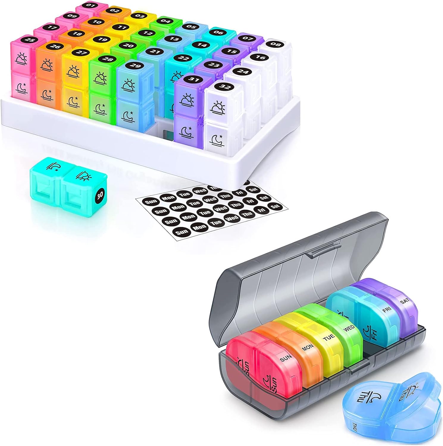 ZIKEE Monthly Pill Organizer 2 Times a Day & Weekly Pill Organizer 2 Times a Day