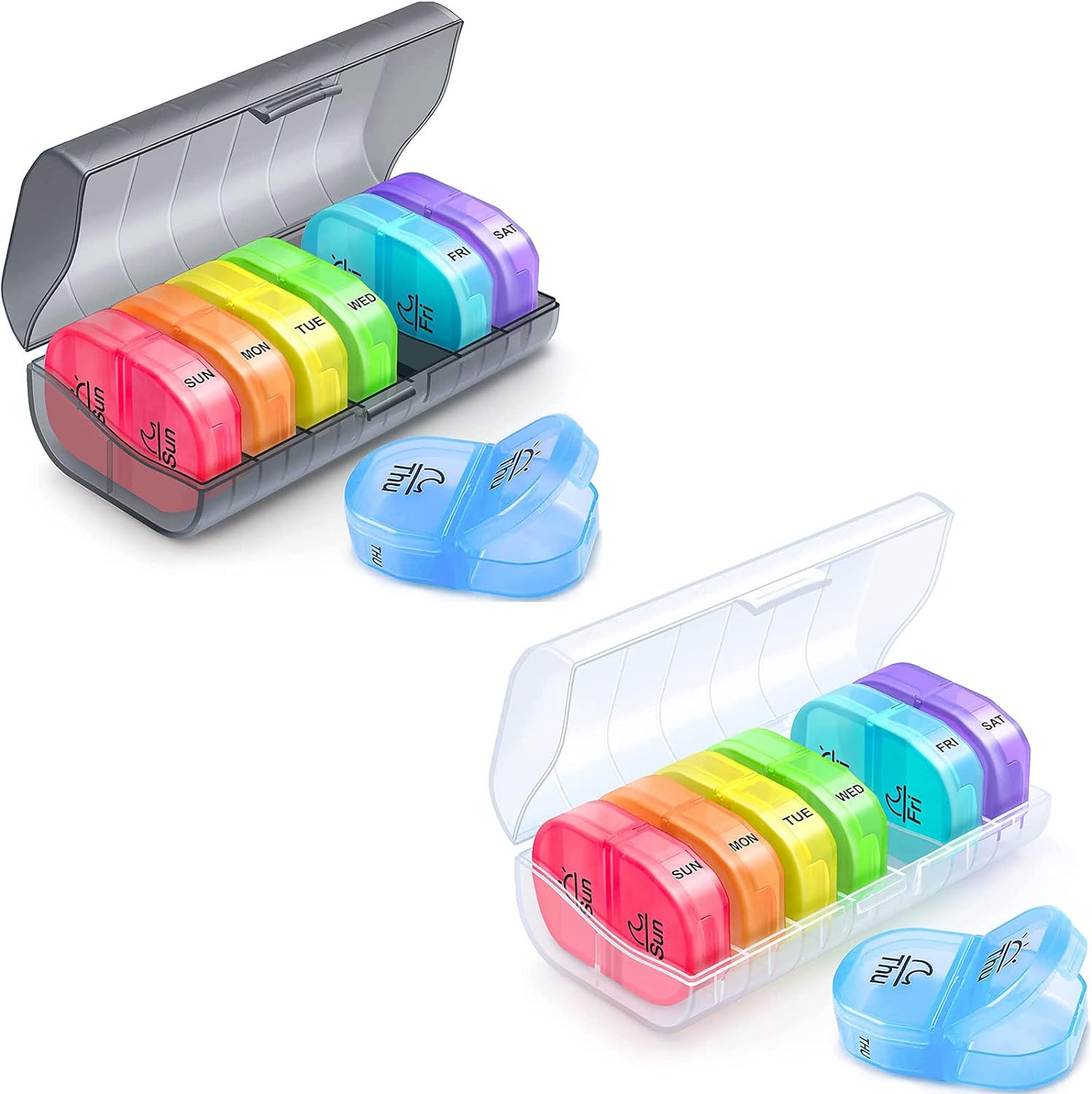 ZIKEE Weekly Pill Organizer 2 Times a Day Black & Transparent