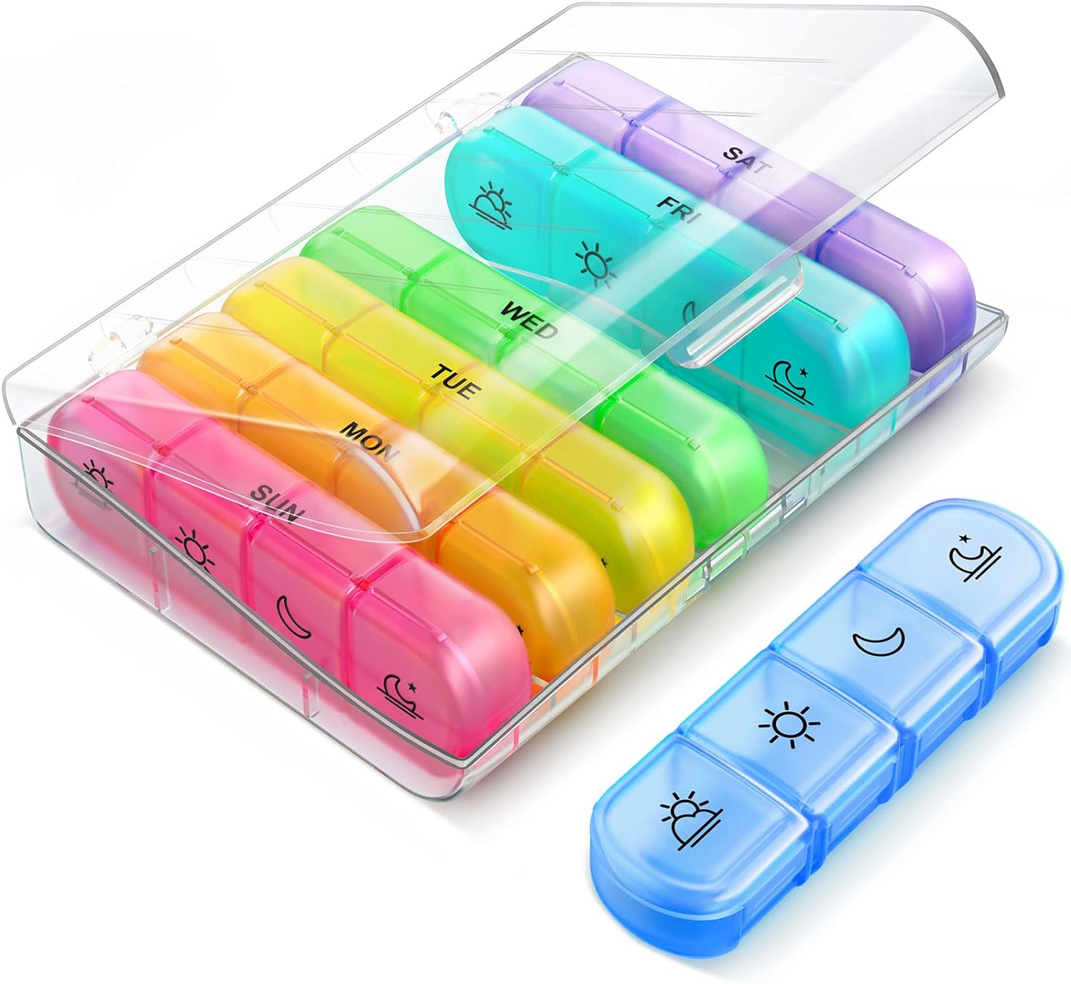 Weekly Pill Organizer 7 Day 4 Times a Day, ZIKEE Large Daily Travel Pill Box Case for Pills, Vitamins, Fish Oils, Supplements (Clear)