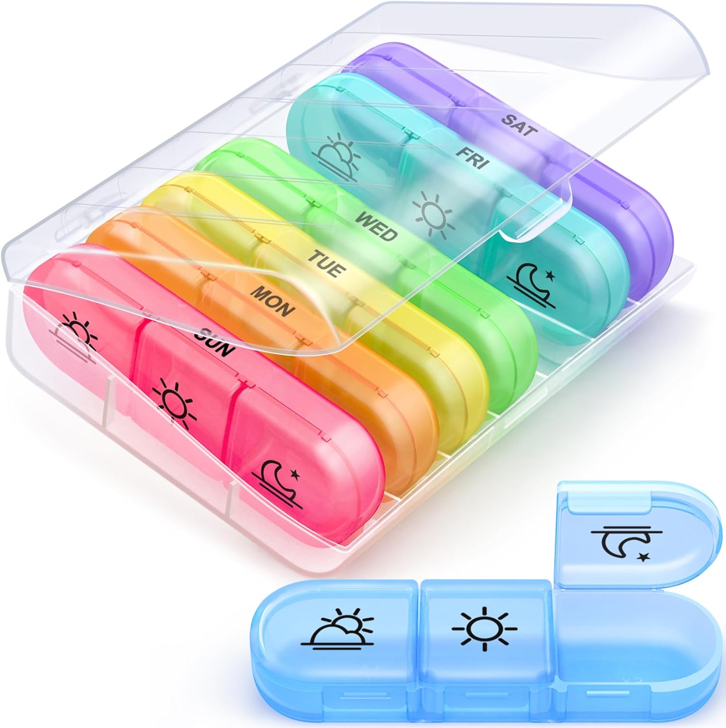 ZIKEE Weekly Pill Organizer 3 Times a Day, Compact Pill Box 7 Day with Roomy Pill Case and Sturdy Design for Managing Your Vitamins, Fish Oils, Supplements and Medications