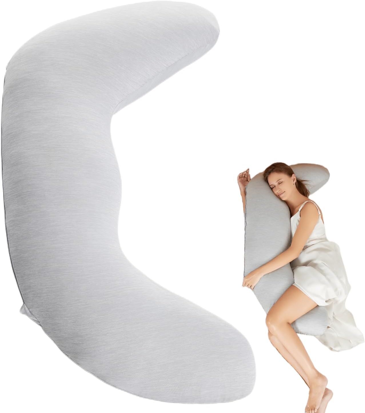 Full Body Pillow for Side Sleeper with Comfortable Pillowcase,Swan Body Pillow Ergonomic Bed Pillow for Head Shoulder Belly Leg Suport,50x22x9.5 (Light Gray)