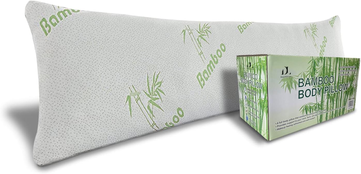 DreamField Linen Bamboo Body Pillow for Adults - Shredded Adjustable Memory Foam Long Cooling Pillows, Removable and Washable Bamboo Hypoallergenic Cover with Zipper