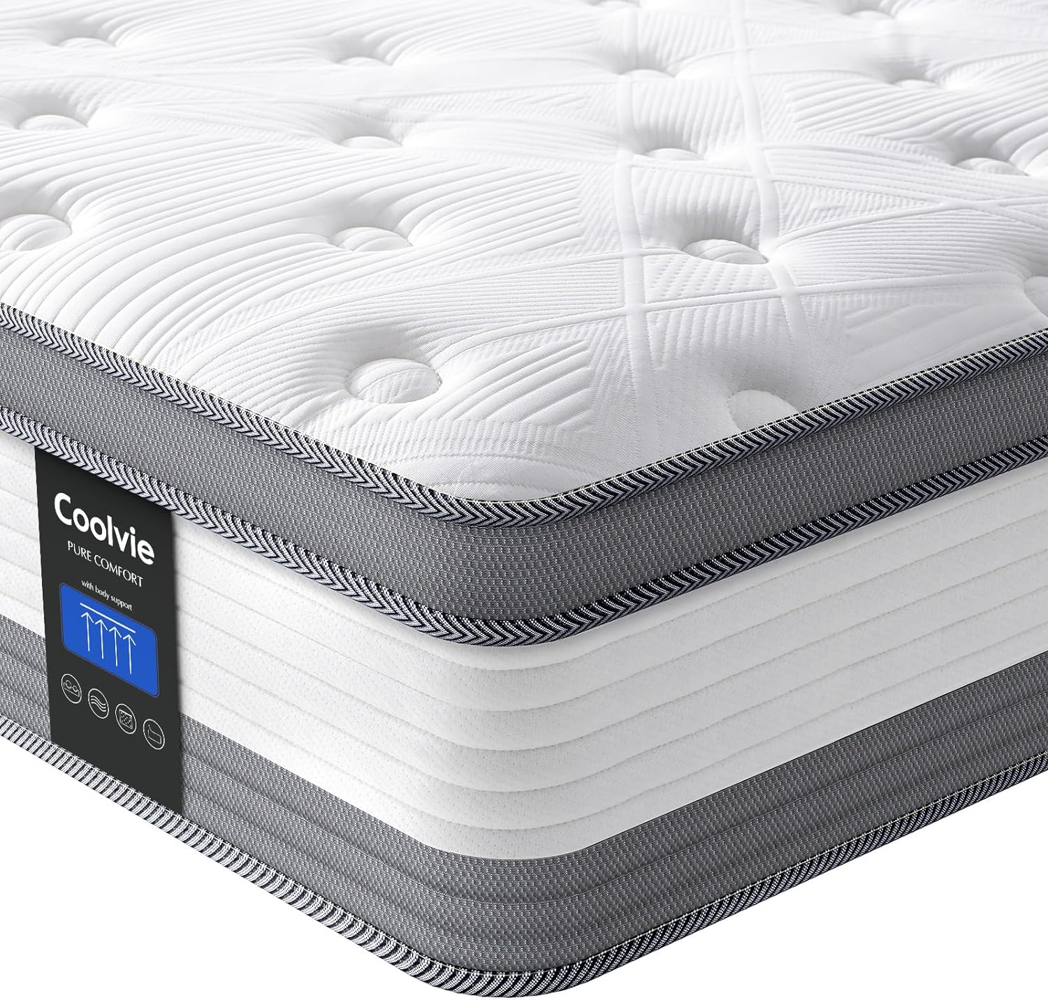 Coolvie King Mattress, 12 Inch King Size Hybrid Mattress, King Mattress in A Box, Individual Pocket Springs with Memory Foam Layer Provide Motion Isolation & Cool Sleep, 2024 New