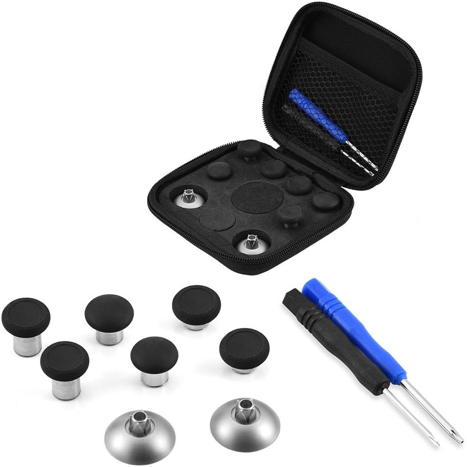 8 in 1 Metal Magnetic Thumbsticks Joysticks Replacement Kit, Analog Sticks Joysticks Repair Kit for PS4, for Xbox One, Including Stick Caps, Magnetic Base, Screw Drivers and Cloth Case