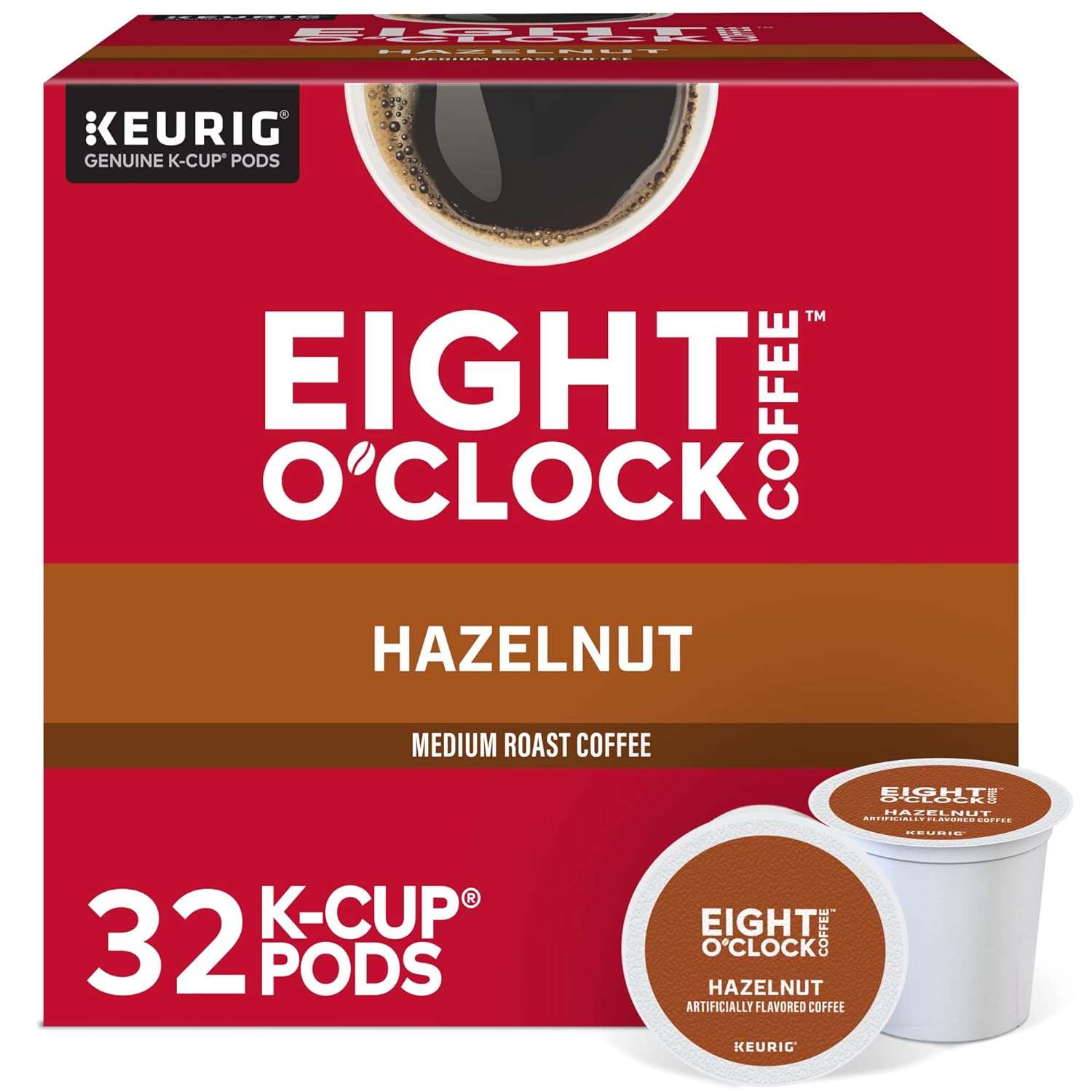 Eight O'Clock Coffee Hazelnut Single-Serve Keurig K-Cup Pods, Medium Roast Coffee Pods, 32 Count