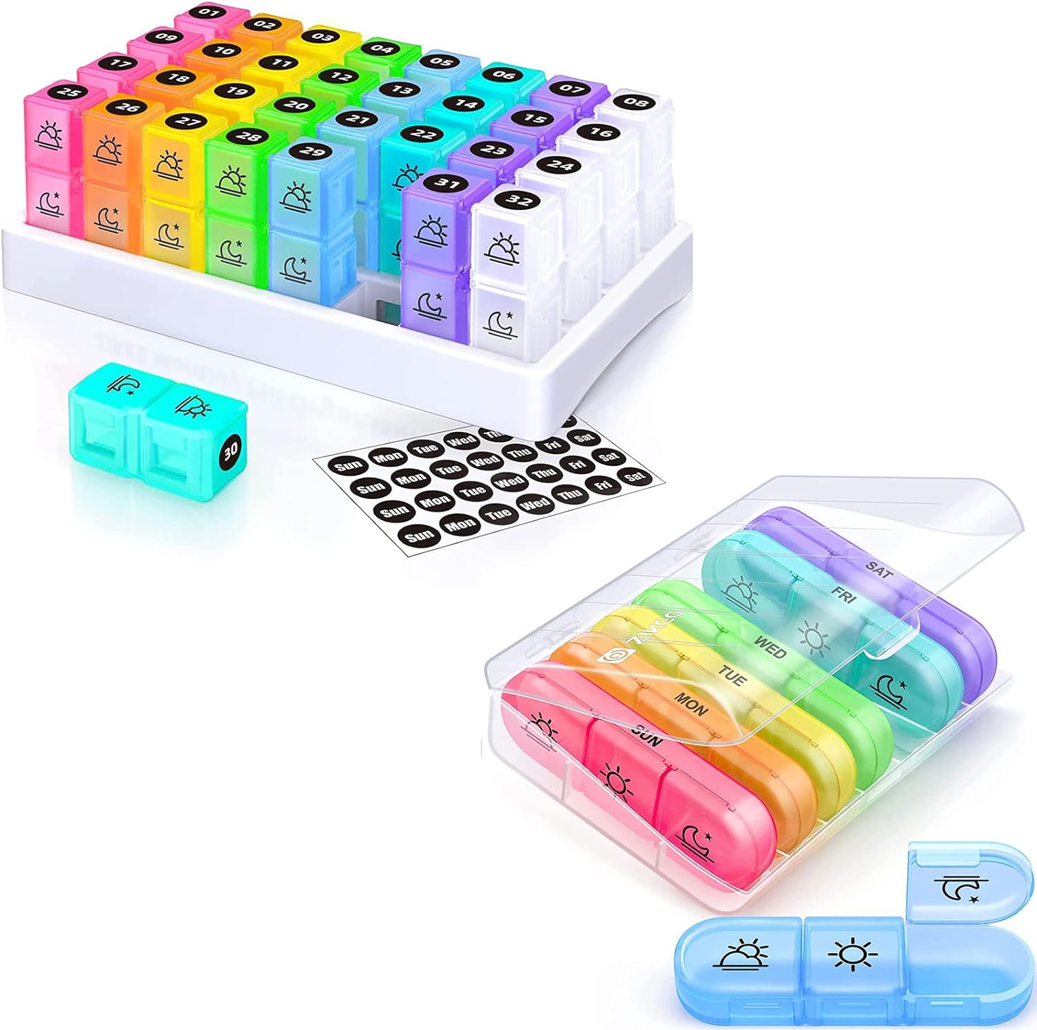 ZIKEE Monthly Pill Organizer 2 Times a Day & Weekly Pill Organizer 3 Times a Day