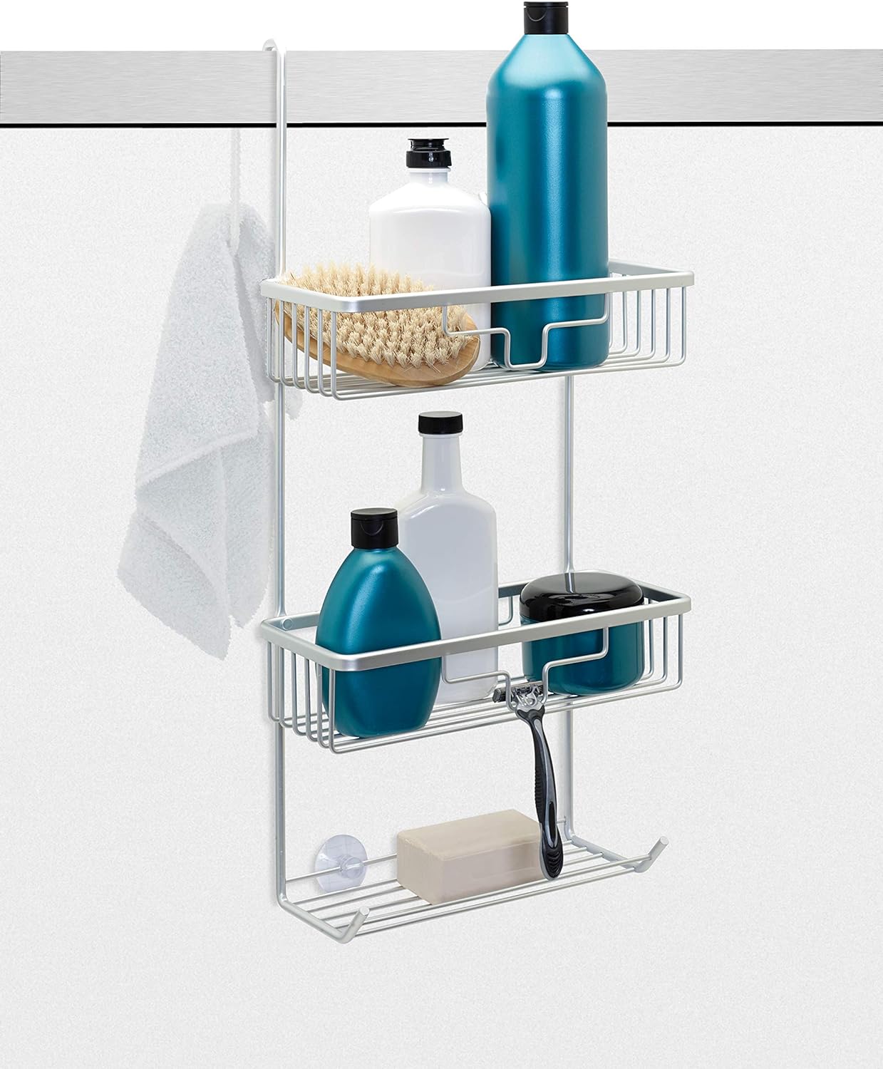 Zenna Home, Satin Chrome NeverRust Aluminum Over The Door Shower Caddy (E7416AL)