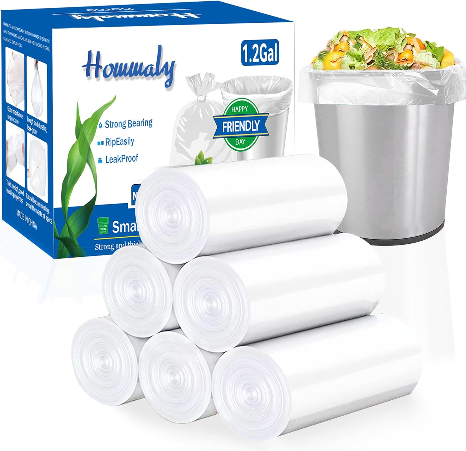 1.2 gallon trash can liners,Small clear Garbage Bags 300,Extra Strong 1 2 Gal Trash Bag,Fit 4.5-6 liters trash Bin Liners for Home Office Kitchen