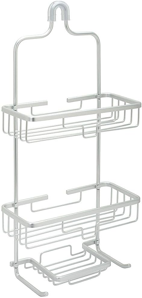 Zenna Home Hanging Shower Caddy, Over the Shower Head Bathroom Storage, Rustproof, No Drilling, Bath Organizer with 2 Shelves, Soap Tray, Razor Holders and Hooks, Satin Chrome